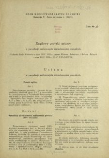 Rządowy projekt ustawy o parcelacji zadłużonych nieruchomości ziemskich. Druk Nr 22