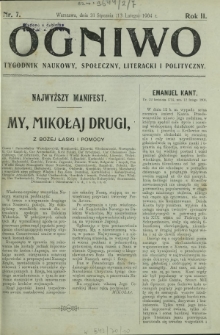 Ogniwo : tygodnik naukowy, społeczny, literacki i polityczny. R. 2, Nr 7 (31 stycznia/13 lutego 1904)