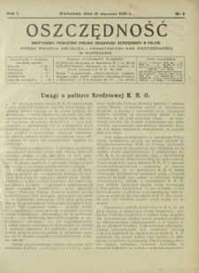 Oszczędność : dwutygodnik poświęcony sprawie organizacji oszczędności w Polsce. R. 7, nr 2 (31 stycznia 1931)