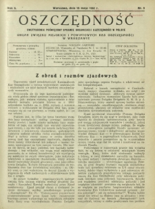 Oszczędność : dwutygodnik poświęcony sprawie organizacji oszczędności w Polsce. R. 8, nr 9 (15 maja 1932)