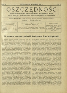 Oszczędność : dwutygodnik poświęcony sprawie organizacji oszczędności w Polsce. R. 11, nr 21 (15 listopada 1935)