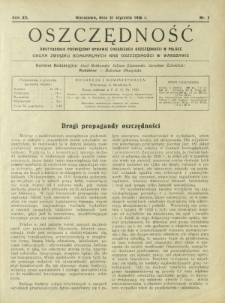 Oszczędność : dwutygodnik poświęcony sprawie organizacji oszczędności w Polsce. R. 12, nr 2 (31 stycznia 1936)