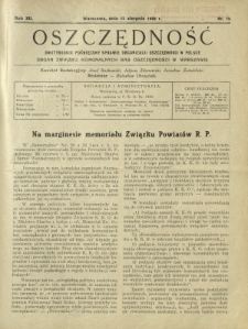 Oszczędność : dwutygodnik poświęcony sprawie organizacji oszczędności w Polsce. R. 12, nr 15 (15 sierpnia 1936)
