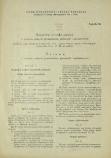 Rządowy projekt ustawy o wyborze radnych gromadzkich, gminnych i powiatowych. Druk nr 835 [Dodatek do] :Sprawozdanie Stenograficzne z ... Posiedzenia Sejmu Rzeczypospolitej z dnia ... (IV Kadencja 1935-1938)