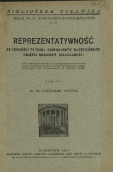Reprezentatywność zbiorowości próbnej gospodarstw włościańskich objętej badaniem opłacalności