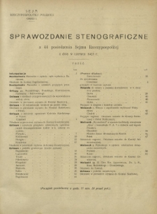 Sprawozdanie Stenograficzne z 44 Posiedzenia Sejmu Rzeczypospolitej z dnia 9 czerwca 1923 r.