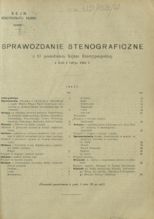 Sprawozdanie Stenograficzne z 97 Posiedzenia Sejmu Rzeczypospolitej z dnia 8 lutego 1924 r.