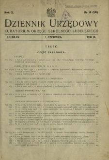 Dziennik Urzędowy Kuratorjum Okręgu Szkolnego Lubelskiego R. 10, nr 10 (104) 1 czerwca 1938