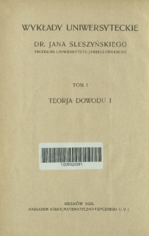 Teorja dowodu. T. 1
