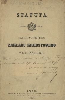 Statuta Galicyjskiego Zakładu Kredytowego Włościańskiego