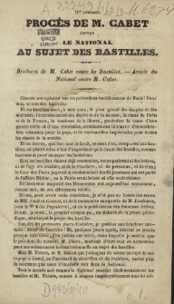 Procès de M. Cabet contre le National au sujet des Bastilles