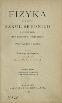 Fizyka do użytku szkół średnich z uwzględnieniem szkół handlowych i technicznych wg. Karstena i Kleibera