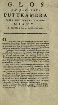 Głos J. W. Jmci Puttkamera Posła Xięstwa Zmuydzkiego, Miany Na Sessyi Dnia 27. Października