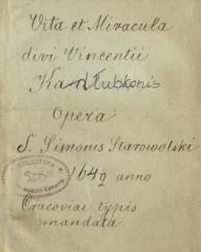 Vita et miracvla serui Dei Vincentii Kadłvbkonis