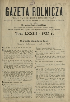 Gazeta Rolnicza : pismo tygodniowe ilustrowane. R. 73 (1933) - skorowidze