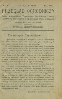 Przegląd Ogrodniczy : organ Małopolskiego Towarzystwa Ogrodniczego i Sekcji Ogrodniczej Towarzystwa Gospodarskiego Wsch. Małopolski R. 7, Nr 1 (14 stycznia 1923)