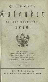 St. Petersburger Kalender auf das Schalt=Jahr 1840