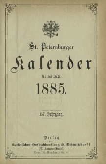 St. Petersburger Kalender f&uuml;r das Jahr 1885