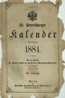 St. Petersburger Kalender f&uuml;r das Jahr 1884