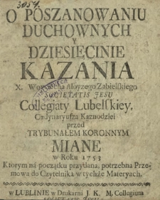 O Poszanowaniu Duchownych Y Dziesięcinie Kazania