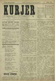 Kurjer / redaktor i wydawca Stanisław Korczak. - R. 3, nr 20 (25 stycznia 1908)