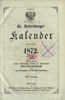 St. Petersburger Kalender f&uuml;r das Jahr 1872