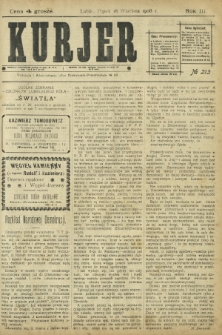 Kurjer / redaktor i wydawca Stanisław Korczak. - R. 3, nr 213 (18 września 1908)