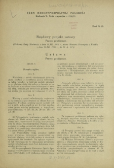 Rządowy projekt ustawy "Prawo pobiercze". Druk Nr 65 [Dodatek do] : Sprawozdanie Stenograficzne z ... Posiedzenia Sejmu Rzeczypospolitej z dnia ... (V Kadencja 1938-1939)