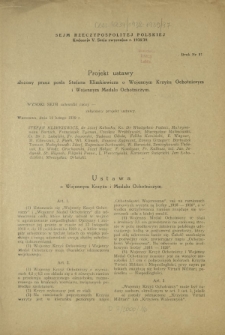 Projekt ustawy złożony przez posła Stefana Klimkiewicza o Wojennym Krzyżu Ochotniczym i Wojennym Medalu Ochotniczym. Druk Nr 97 [Dodatek do] : Sprawozdanie Stenograficzne z ... Posiedzenia Sejmu Rzeczypospolitej z dnia ... (V Kadencja 1938-1939)