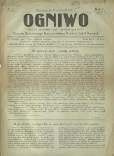 Ogniwo : organ informacyjny i sprawozdawczy Związku Zawodowego Nauczycielstwa Polskich Szk&oacute;ł Średnich R. 1, Nr 3 (15 listopada 1921)
