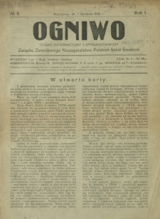 Ogniwo : organ informacyjny i sprawozdawczy Związku Zawodowego Nauczycielstwa Polskich Szk&oacute;ł Średnich. R. 1, Nr 4 (1 grudnia 1921)