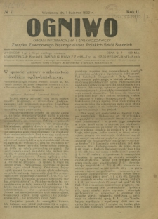 Ogniwo : organ informacyjny i sprawozdawczy Związku Zawodowego Nauczycielstwa Polskich Szk&oacute;ł Średnich R. 2, Nr 7 (1 kwietnia 1922)