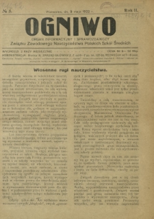 Ogniwo : organ informacyjny i sprawozdawczy Związku Zawodowego Nauczycielstwa Polskich Szk&oacute;ł Średnich R. 2, Nr 8 (9 maja 1922)