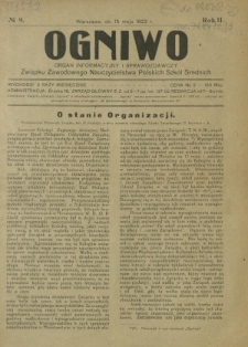 Ogniwo : organ informacyjny i sprawozdawczy Związku Zawodowego Nauczycielstwa Polskich Szk&oacute;ł Średnich R. 2, Nr 9 (15 maja 1922)