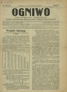Ogniwo : organ informacyjny i sprawozdawczy Związku Zawodowego Nauczycielstwa Polskich Szk&oacute;ł Średnich R. 2, Nr 12/13 (1 października 1922)