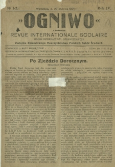 Ogniwo : organ informacyjny i sprawozdawczy Związku Zawodowego Nauczycielstwa Polskich Szk&oacute;ł Średnich R. 4, Nr 1/2 (20 stycznia 1924)