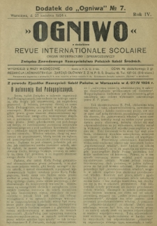 Ogniwo : organ informacyjny i sprawozdawczy Związku Zawodowego Nauczycielstwa Polskich Szk&oacute;ł Średnich R. 4, Nr 8/9 (20 maja 1924). Dodatek 7