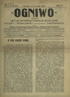 Ogniwo : organ informacyjny i sprawozdawczy Związku Zawodowego Nauczycielstwa Polskich Szk&oacute;ł Średnich R. 5, Nr 1 (10 lutego 1925)