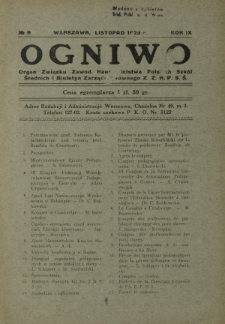Ogniwo : organ informacyjny i sprawozdawczy Związku Zawodowego Nauczycielstwa Polskich Szk&oacute;ł Średnich i Biuletyn Zarządu Gł&oacute;wnego Z.Z.N.P.S.Ś. R. 9, Nr 9 (listopad 1929)