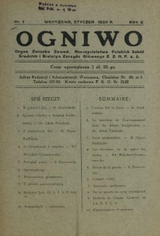 Ogniwo : organ informacyjny i sprawozdawczy Związku Zawodowego Nauczycielstwa Polskich Szk&oacute;ł Średnich i Biuletyn Zarządu Gł&oacute;wnego Z.Z.N.P.S.Ś. R. 1 (1930)