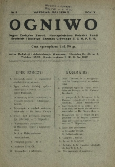 Ogniwo : organ informacyjny i sprawozdawczy Związku Zawodowego Nauczycielstwa Polskich Szk&oacute;ł Średnich i Biuletyn Zarządu Gł&oacute;wnego Z.Z.N.P.S.Ś. R. 10, Nr 5 (maj 1930)