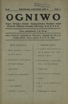 Ogniwo : organ informacyjny i sprawozdawczy Związku Zawodowego Nauczycielstwa Polskich Szk&oacute;ł Średnich i Biuletyn Zarządu Gł&oacute;wnego Z.Z.N.P.S.Ś. R. 10, Nr 8 (listopad 1930)