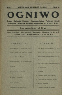 Ogniwo : organ informacyjny i sprawozdawczy Związku Zawodowego Nauczycielstwa Polskich Szk&oacute;ł Średnich i Biuletyn Zarządu Gł&oacute;wnego Z.Z.N.P.S.Ś. R. 10, Nr 9 (grudzień 1930)