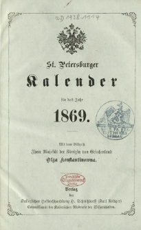St. Petersburger Kalender f&uuml;r das Jahr 1869