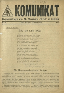 Komunikat Wojew&oacute;dzkiego Zw. Mł. Wiejskiej "Wici" w Lublinie. R. 2, nr 11 (listopad-grudzień 1946)