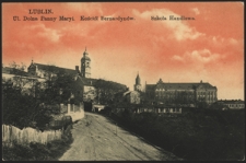 Lublin. Ul. Dolna Panny Maryi. Kości&oacute;ł Bernardyn&oacute;w. Szkoła Handlowa