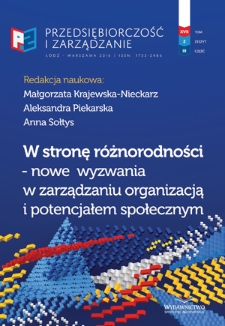 W stronę r&oacute;żnorodności : nowe wyzwania w zarządzaniu organizacją i potencjałem społecznymi / red. Małgorzata Krajewska-Nieckarz, Aleksandra Piekarska, Anna Sołtys. - Vol. 17, z. 2, cz. 3 (2016)