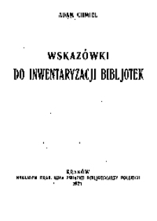 Wskazówki do inwentaryzacji bibljotek