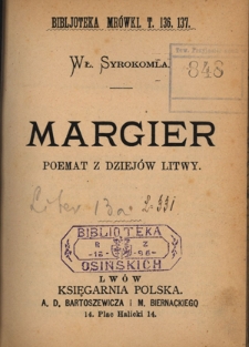 Margier : poemat z dziej&oacute;w Litwy