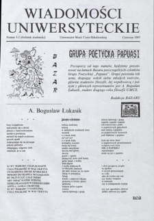 Wiadomości Uniwersyteckie / Uniwersytet Marii Curie-Skłodowskiej R. 7, nr 1/2 (czerwiec 1997), dodatek studencki